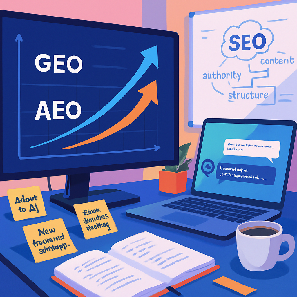 The image depicts a modern digital workspace filled with vibrant colors and sleek technology A large monitor displays a dynamic graph showcasing the r