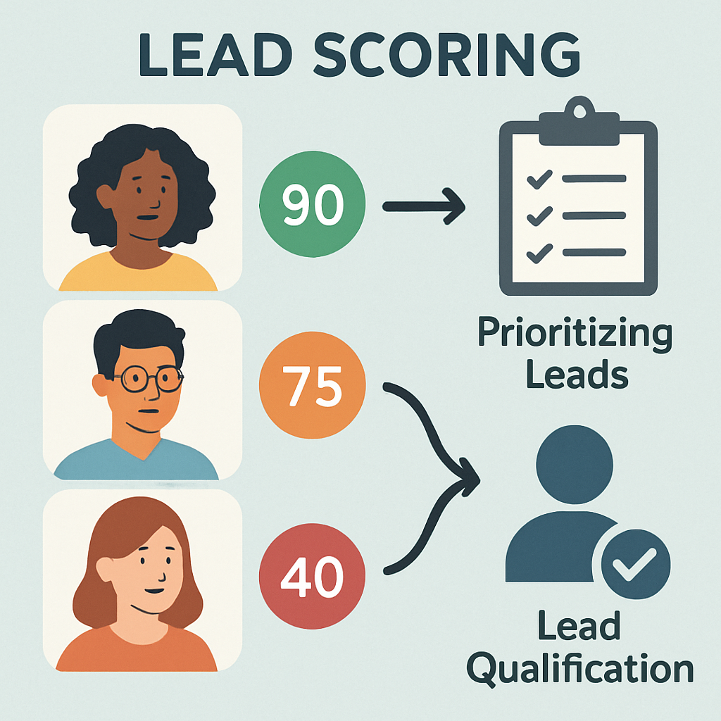 lead scoring to help with prioritizing leads and lead qualification showing the three people that are being scored being diverse