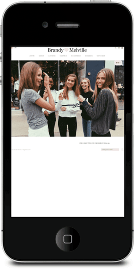 Unoptimized Brandy Melville mobile website homepage