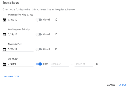 setting business hours in google